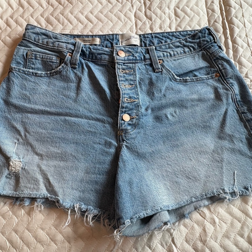 Denim button-fly shorts